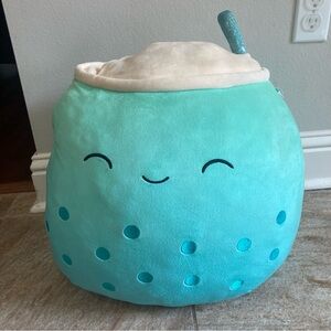 Boba Tea Squishmallow 16 inches blue/green Euc